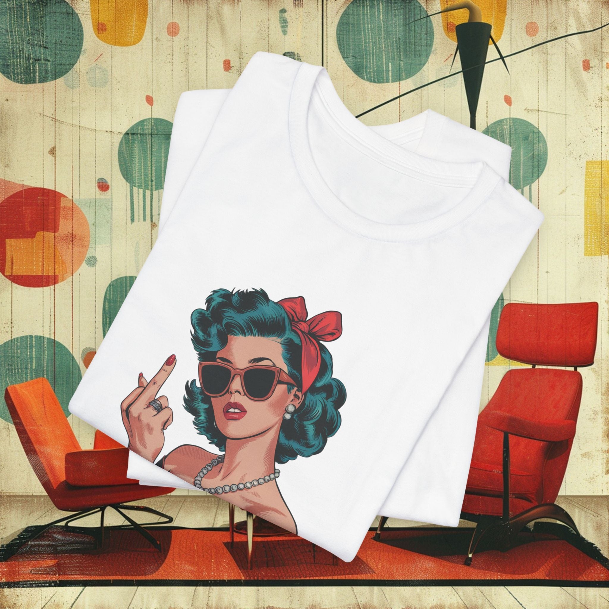 1960s Retro Lady Middle Finger Women's Jersey Short Sleeve Tee - White (Folded)