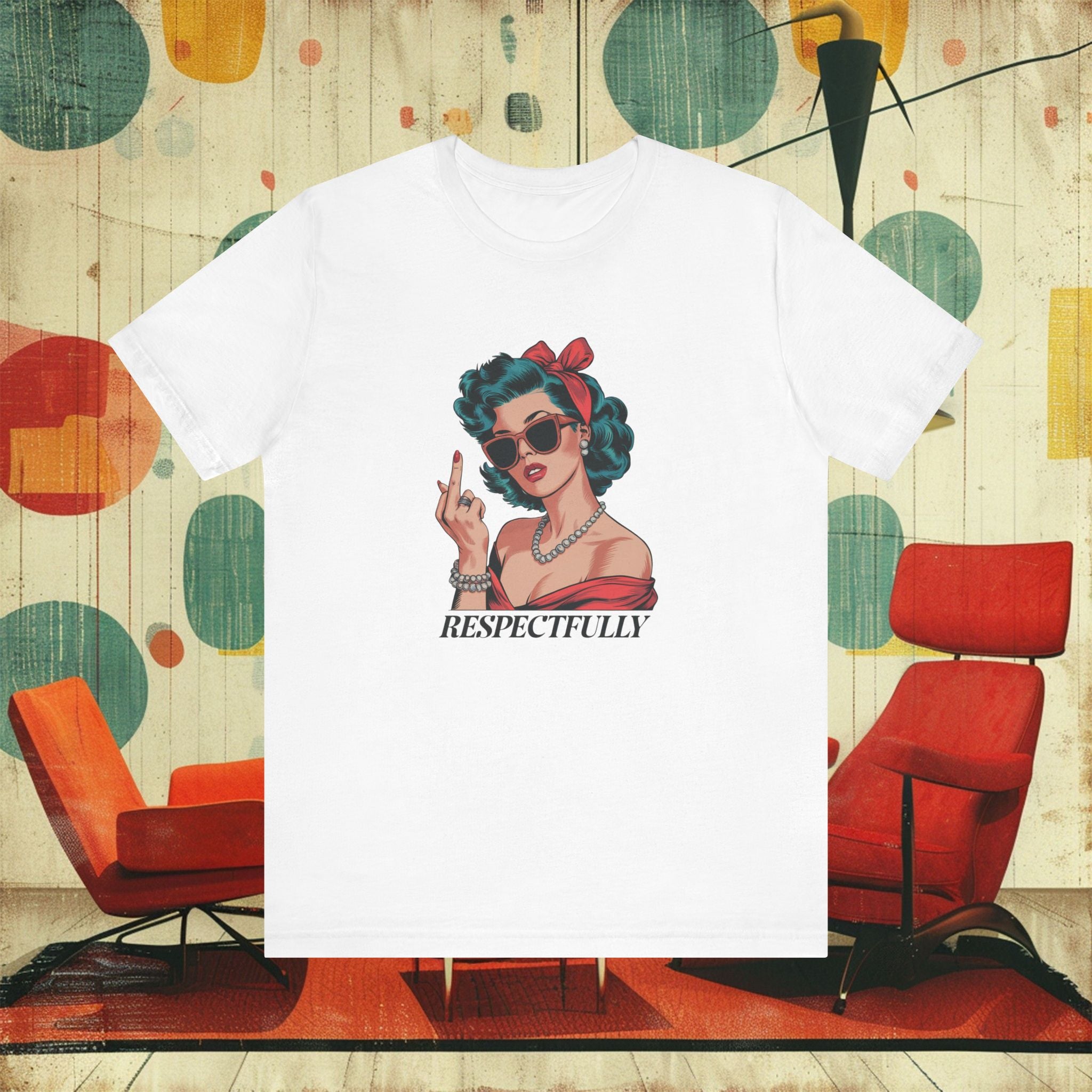 1960s Retro Lady Middle Finger Women's Jersey Short Sleeve Tee - White (Front)